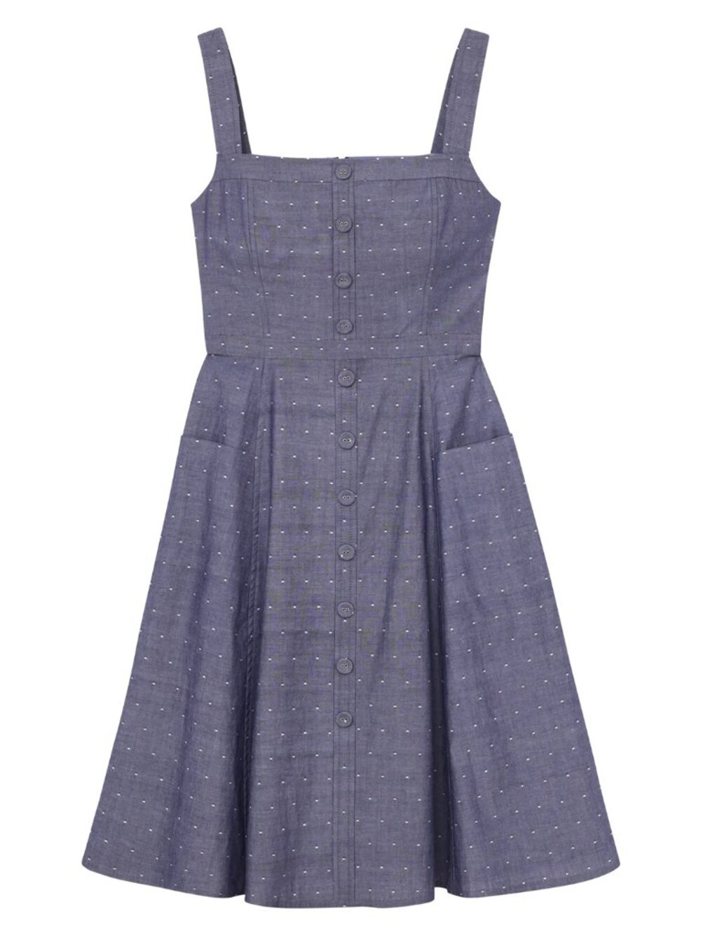Gal Meets Glam Riley Dot Chambray Fit & Flare Dress Blue Womens Size 10